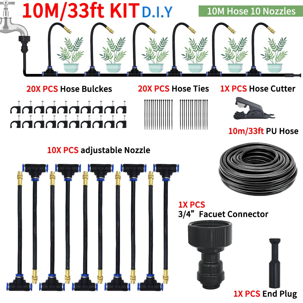 GEEIRR Irrigation spray nozzles kit For Greenhouse Garden Flowers Plant Watering 360° Adjustable Misting Cooling