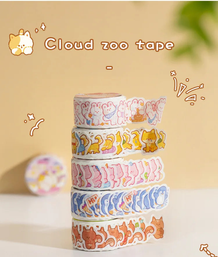 100 pcs Kawaii Cloud Zoo Masking Washi Tape Cute Cat penguin Decorative Adhesive Tape Decora Diy Scrapbooking Sticker Label