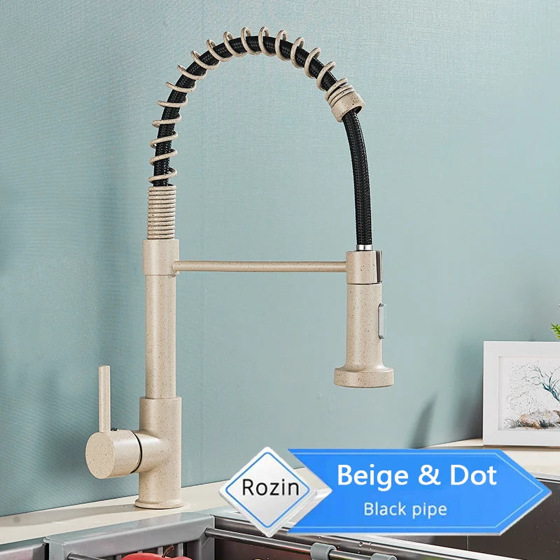Rozin Matte Black Kitchen Faucet Deck Mounted Mixer Tap 360 Degree Rotation Stream Sprayer Nozzle Kitchen Sink Hot Cold Taps