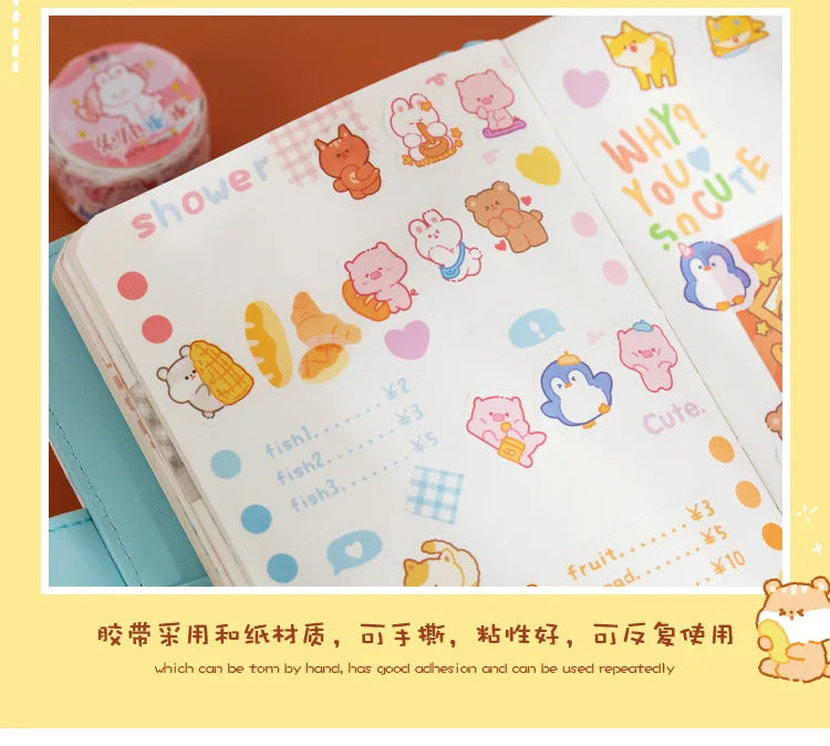 100 pcs Kawaii Cloud Zoo Masking Washi Tape Cute Cat penguin Decorative Adhesive Tape Decora Diy Scrapbooking Sticker Label