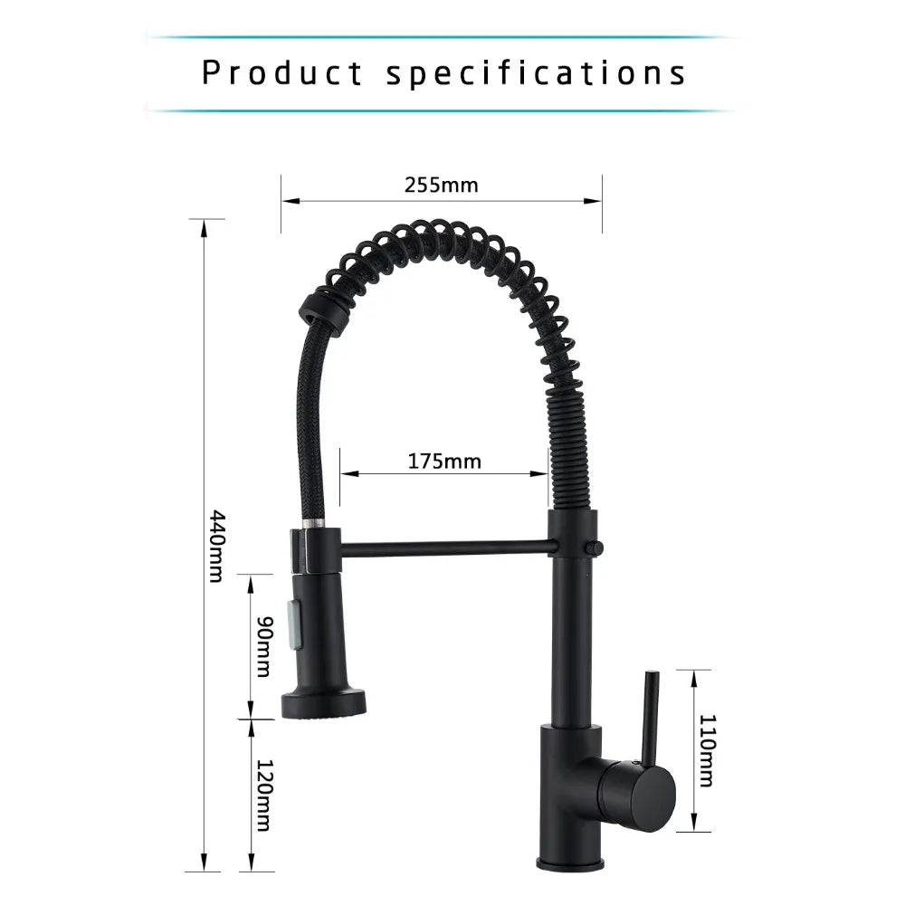 Rozin Matte Black Kitchen Faucet Deck Mounted Mixer Tap 360 Degree Rotation Stream Sprayer Nozzle Kitchen Sink Hot Cold Taps