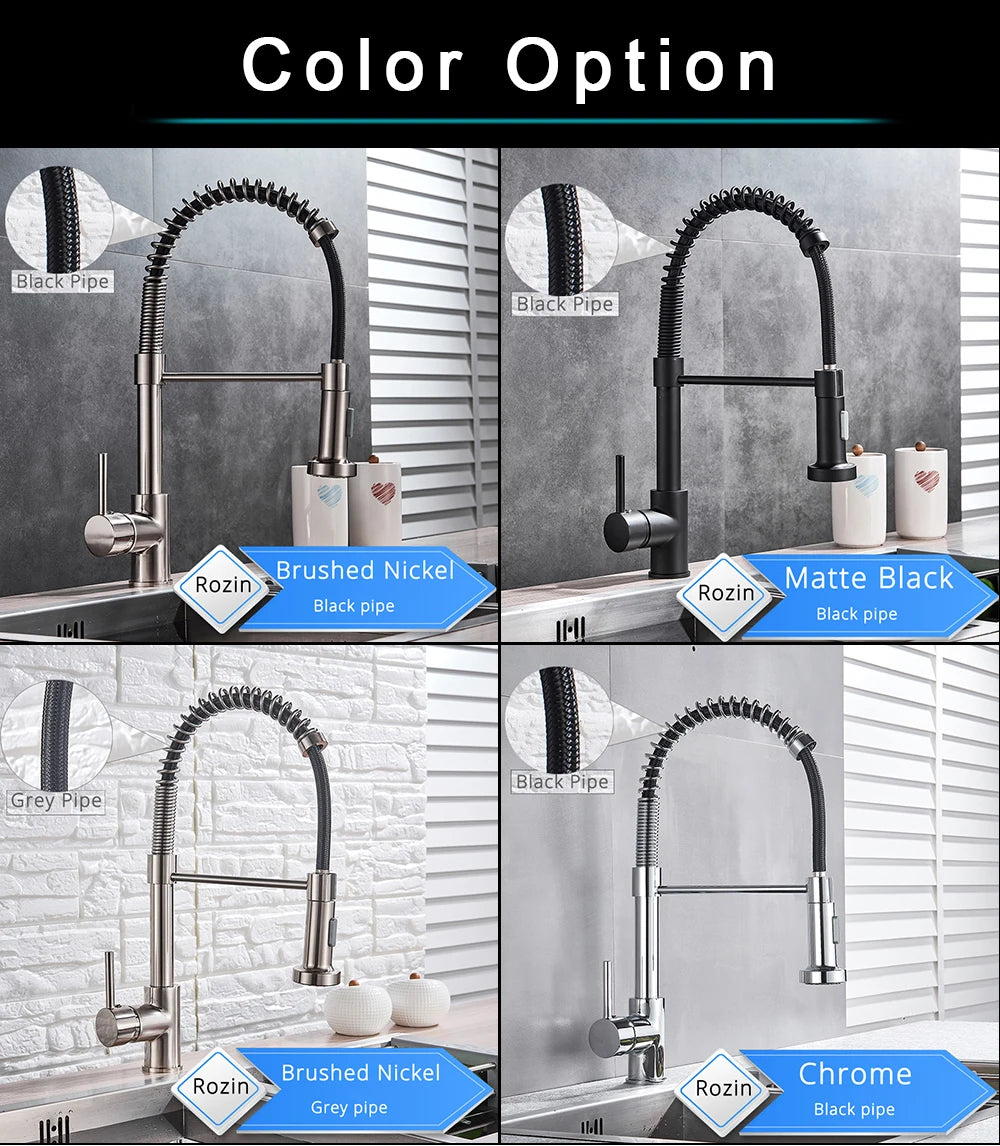 Rozin Matte Black Kitchen Faucet Deck Mounted Mixer Tap 360 Degree Rotation Stream Sprayer Nozzle Kitchen Sink Hot Cold Taps