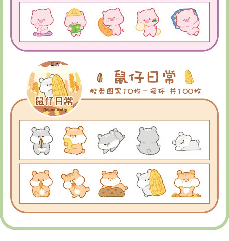 100 pcs Kawaii Cloud Zoo Masking Washi Tape Cute Cat penguin Decorative Adhesive Tape Decora Diy Scrapbooking Sticker Label