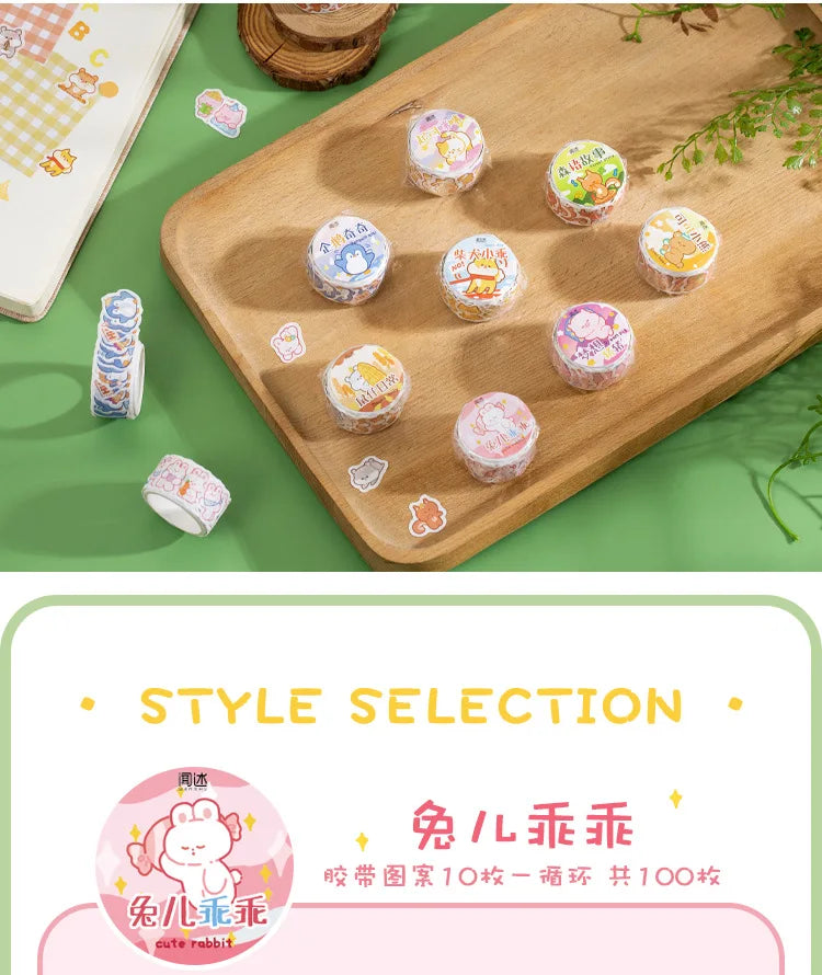 100 pcs Kawaii Cloud Zoo Masking Washi Tape Cute Cat penguin Decorative Adhesive Tape Decora Diy Scrapbooking Sticker Label