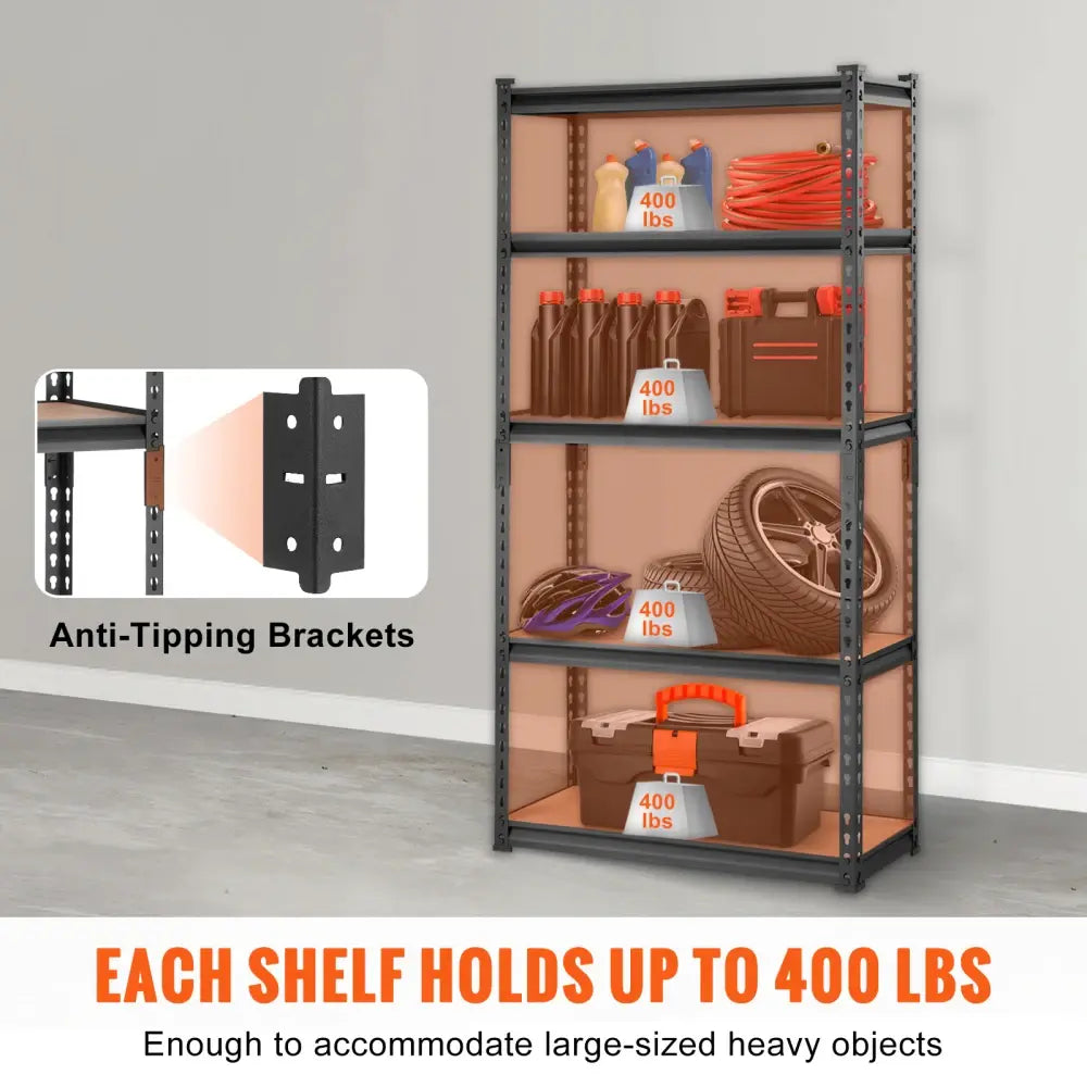 Heavy Duty 5-Tier Adjustable Metal Storage Shelving 2000 lbs, 30"x12"x60" Black Rack for Garage Kitchen Pantry Basement - Nexvibe