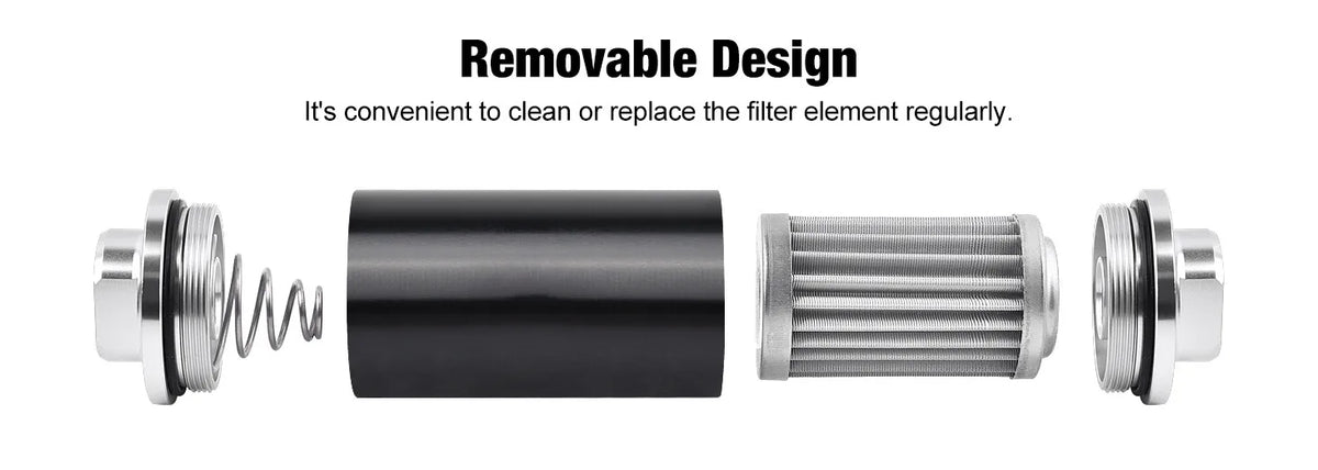 High Flow Inline Fuel Filter 100 Micron Cleanable 6AN 8AN 10AN Adapter Universal - United States