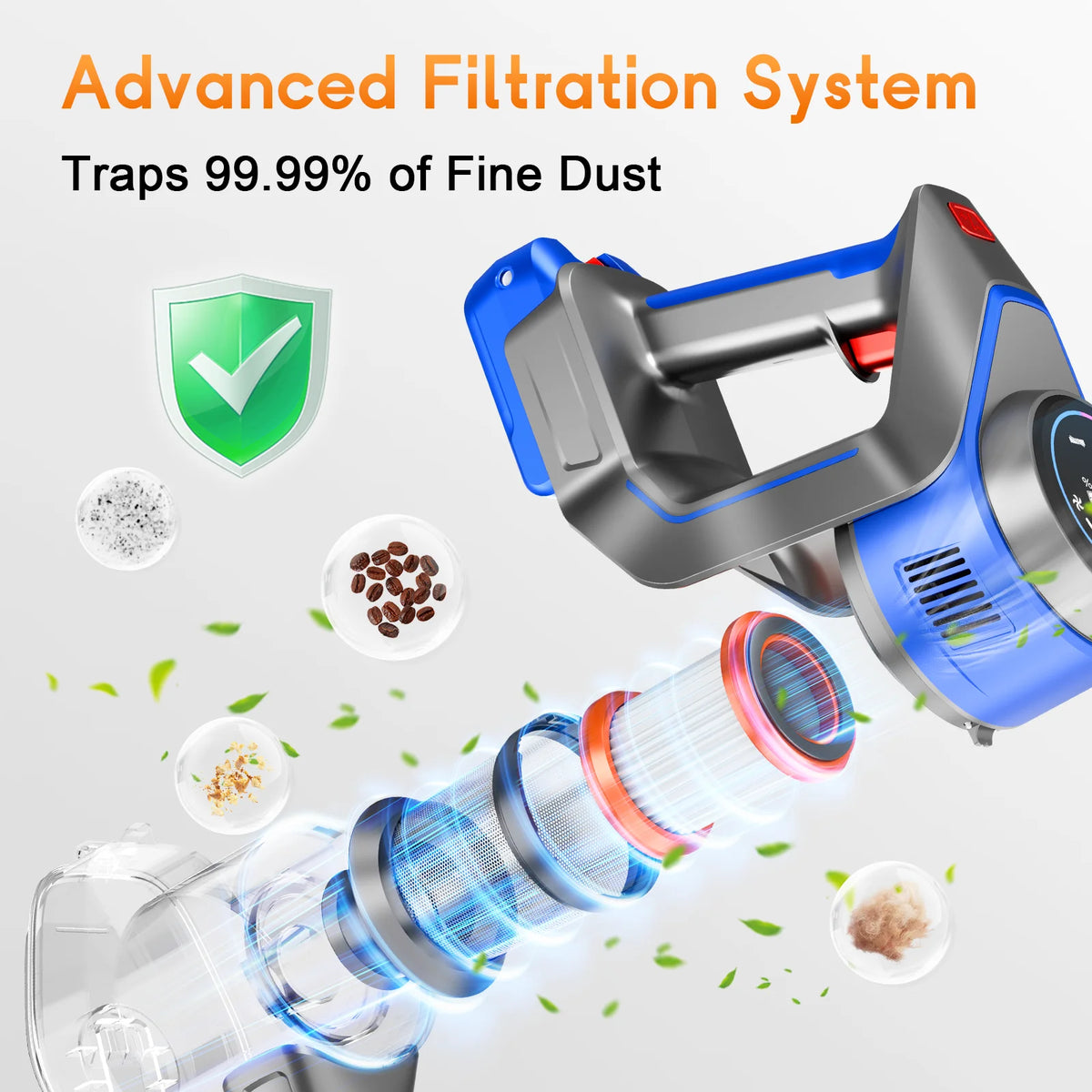 Honki 78KPA Cordless Vacuum Cleaner with LED High Power Strong Suction Wet and Dry Handheld Vacuum Cleaner for Pet Hair