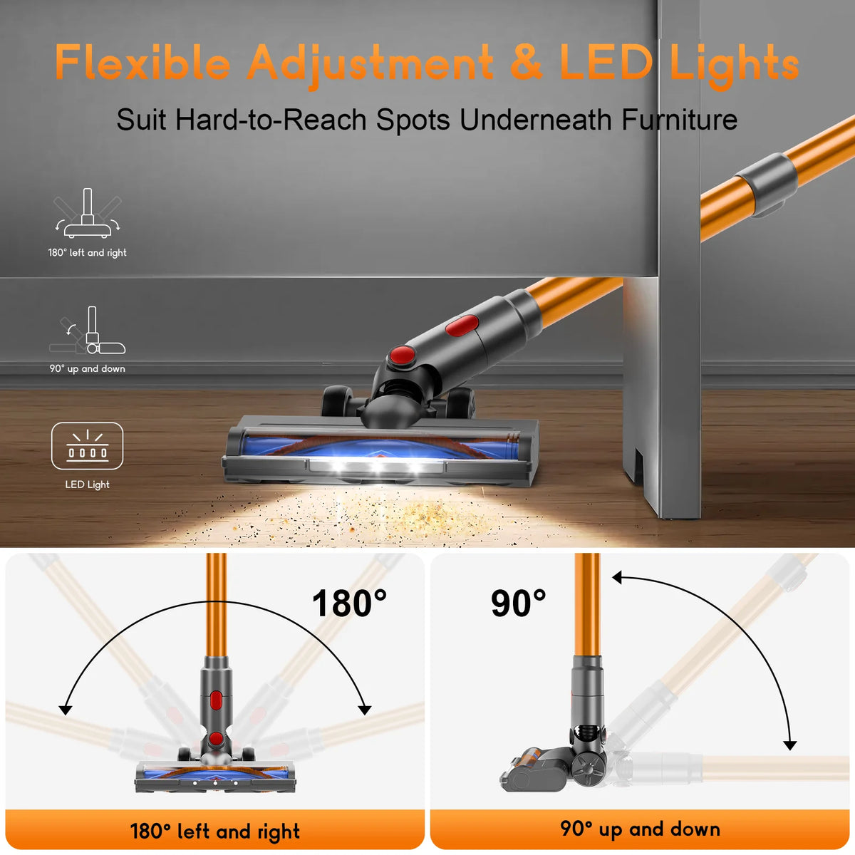 Honki 78KPA Cordless Vacuum Cleaner with LED High Power Strong Suction Wet and Dry Handheld Vacuum Cleaner for Pet Hair