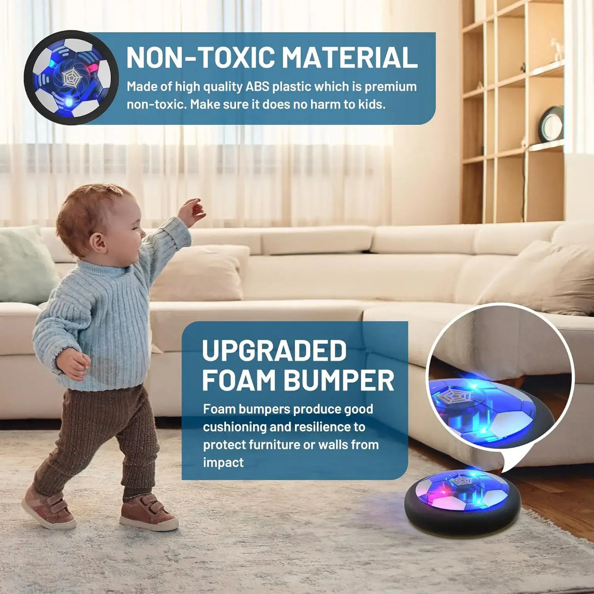 Hover Soccer Ball Kids Toy With Protective Foam Bumper And Colorful LED Lights ForBoys And Girls  (Battery supply) - Nexvibe