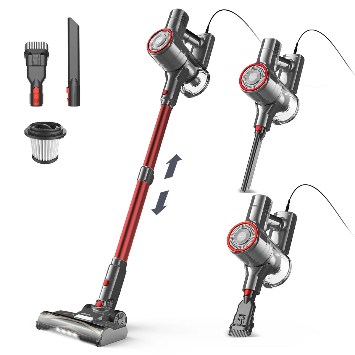 INSE I8 Corded Vacuum Cleaner Free-Stand Stick Vacuum 25KPa 600W Powerful 6 In1 Lightweight Handheld Cleaner for Carpet