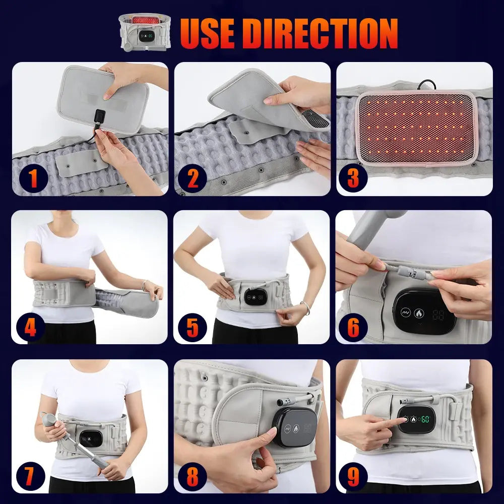 Inflatable Decompression Belt with Rechargeable Battery Inflatable Lumbar Traction Device Heating Waist Massage Back Pain Relief - Nexvibe