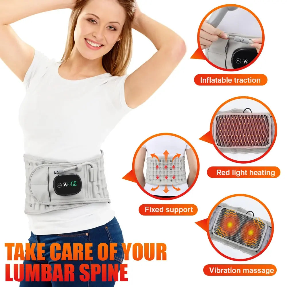 Inflatable Decompression Belt with Rechargeable Battery Inflatable Lumbar Traction Device Heating Waist Massage Back Pain Relief - Nexvibe