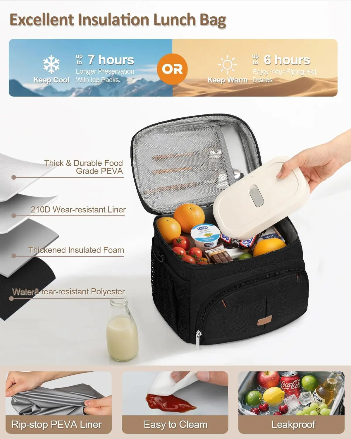 Insulated Lunch Bag Leakproof Cooler Tote with Removable Strap 12L for Work School Picnic Travel - United States