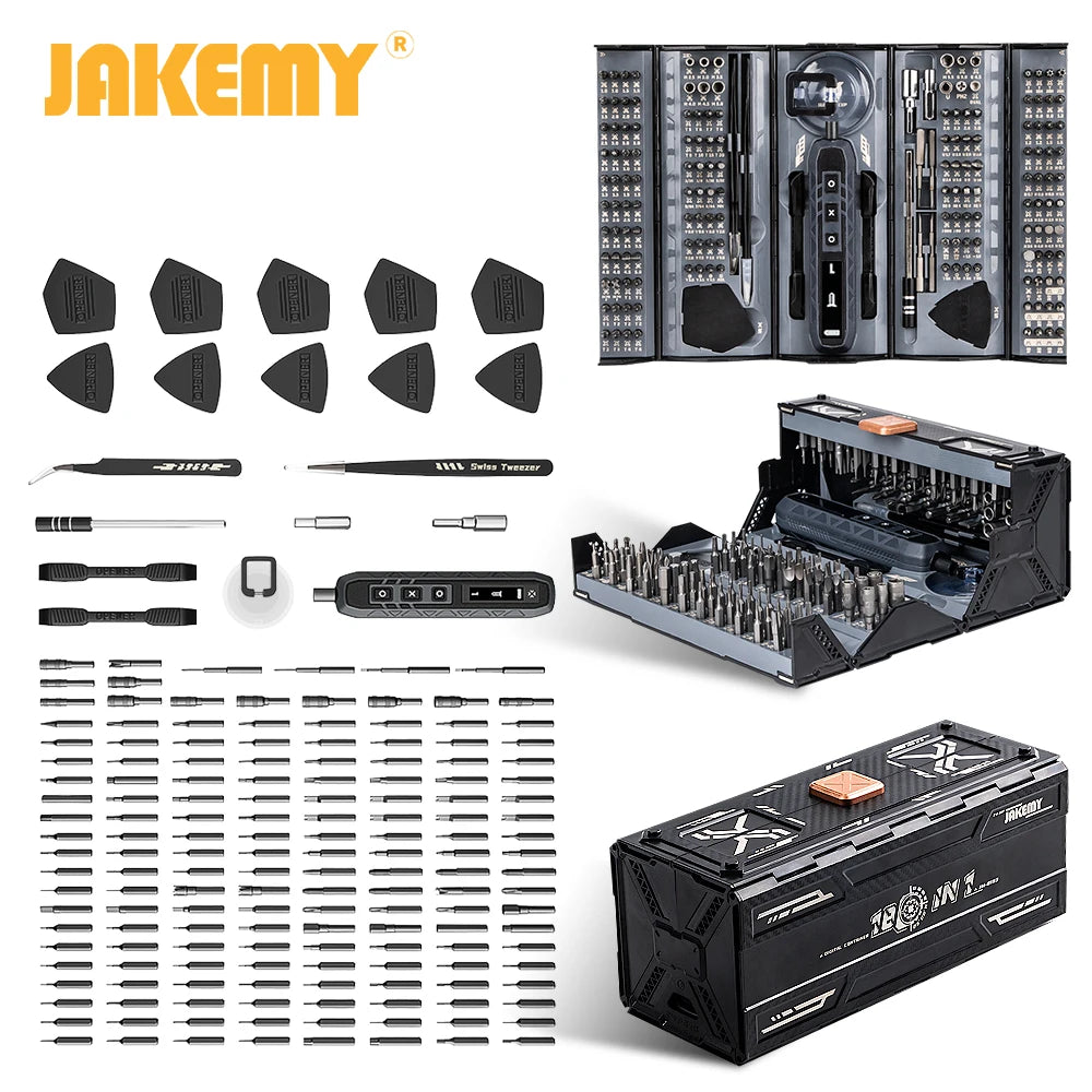 JAKEMY 180In1 Black Precision Cordless Electric Screwdriver Set,Magnetic Bits Multifunction Repair Kit