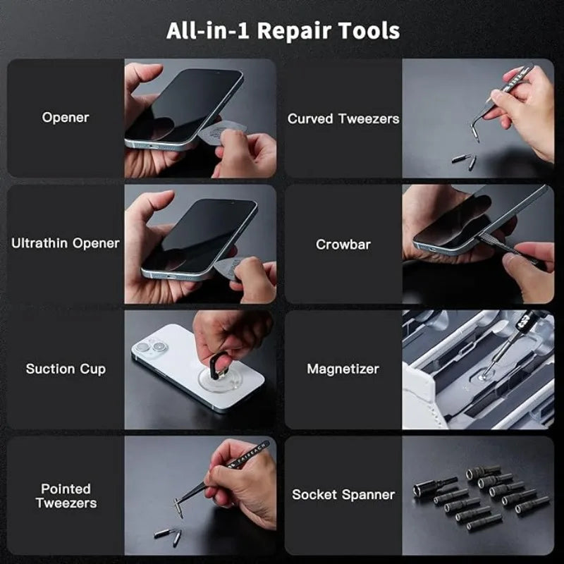 JAKEMY 180In1 Black Precision Cordless Electric Screwdriver Set,Magnetic Bits Multifunction Repair Kit