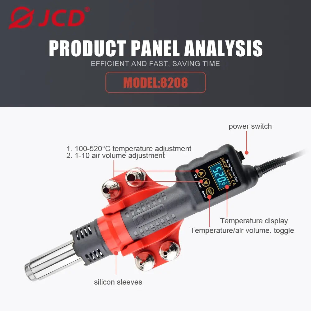JCD 750W Micro Heat Gun Rework Soldering Air Station LCD Digital Hair Dryer 220V 110V For BGA SMD Hot Air Soldering