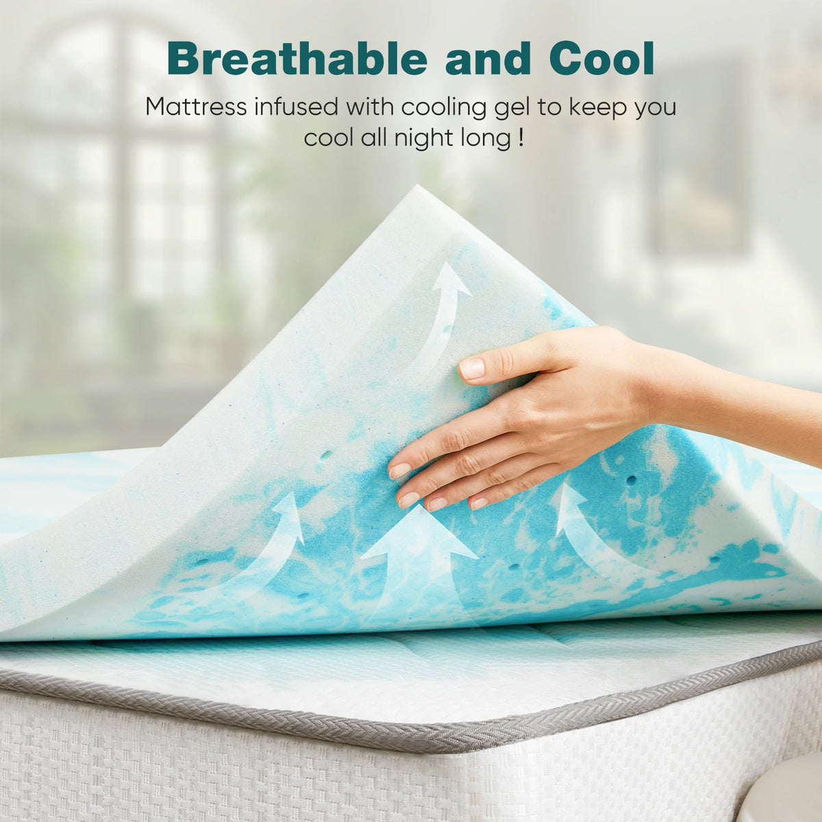 JHK 2-3 Inch Memory Foam Mattress Topper Queen Size Thick Gel Cooling Mattress Soft and Breathable Bed Topper Bedroom