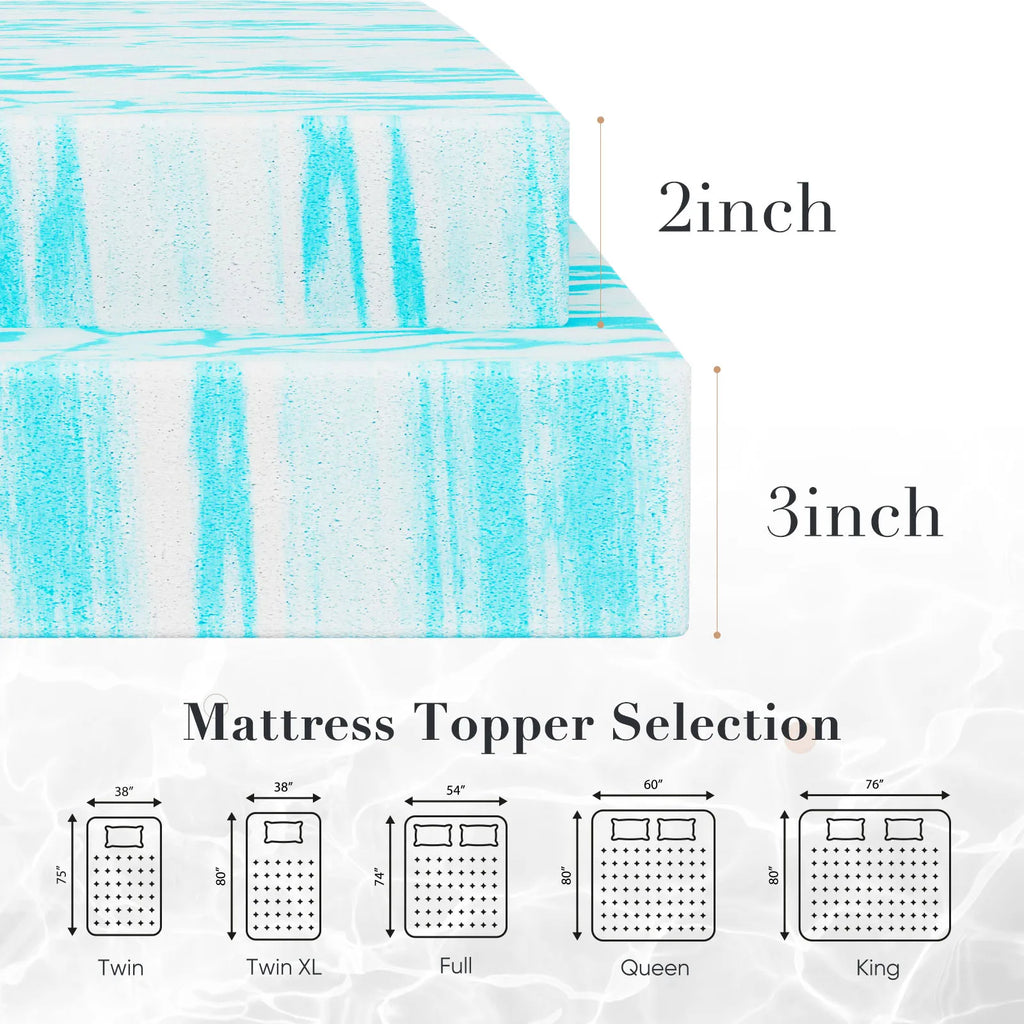 JHK 2-3 Inch Memory Foam Mattress Topper Queen Size Thick Gel Cooling Mattress Soft and Breathable Bed Topper Bedroom
