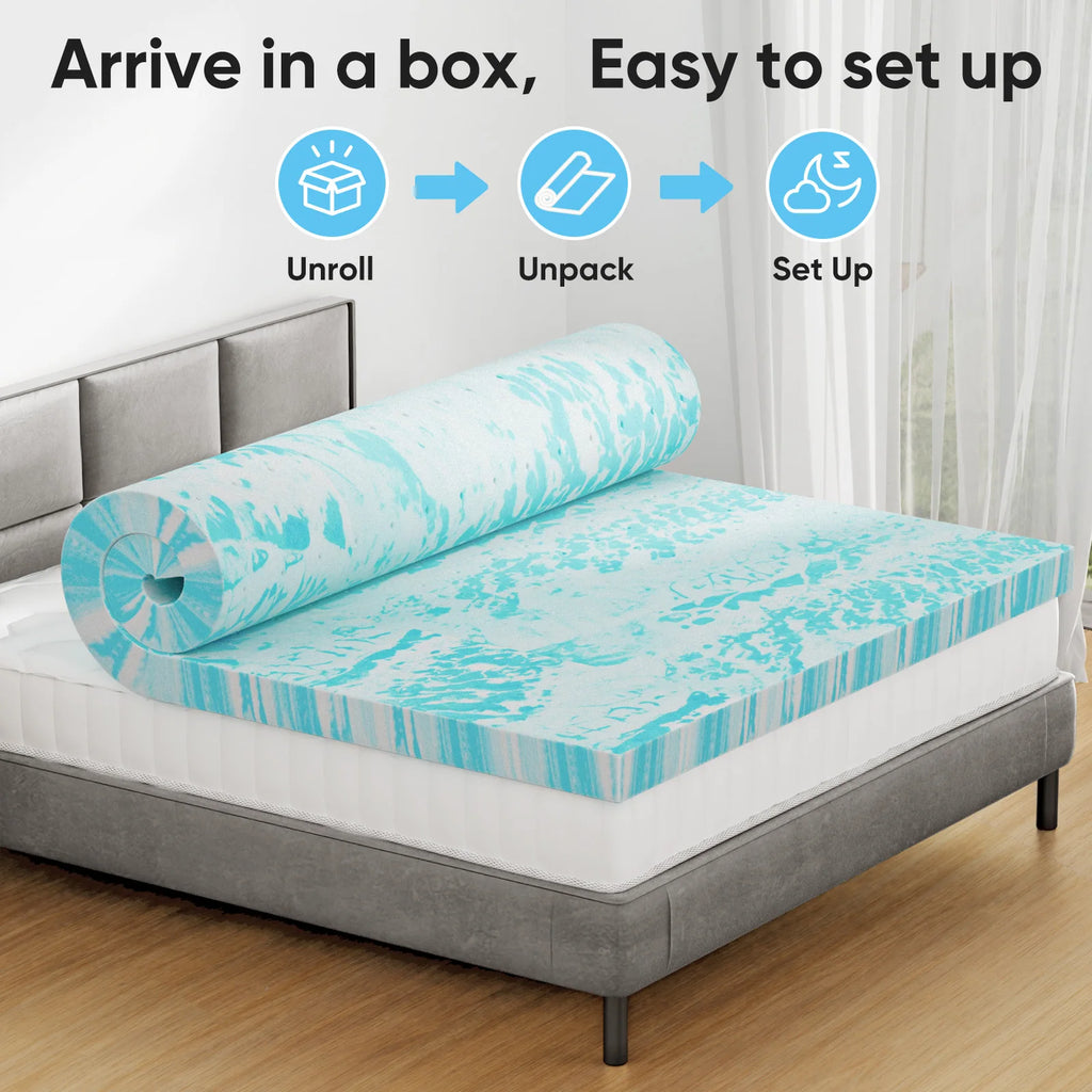 JHK 2-3 Inch Memory Foam Mattress Topper Queen Size Thick Gel Cooling Mattress Soft and Breathable Bed Topper Bedroom