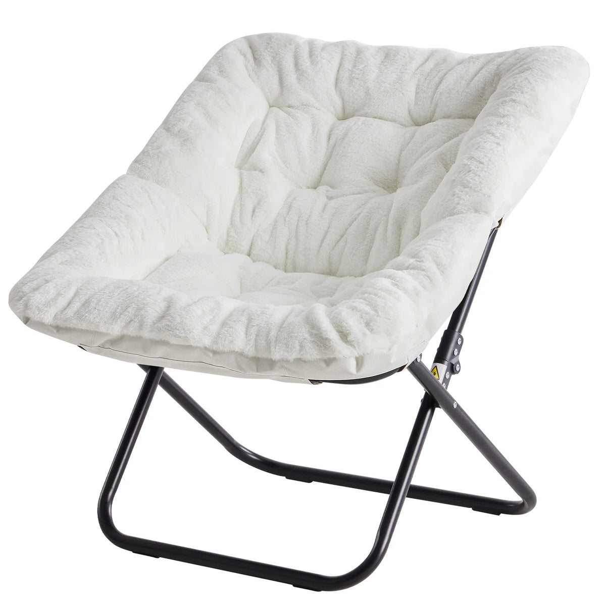 JHK 28IN Cozy Saucer Chairs Soft Faux Fur Large Size Folding Lounge Living Room Padded Seat Metal Frame Reading Chair