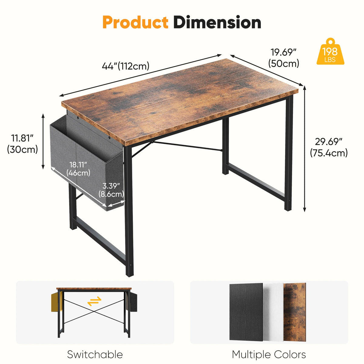 JHK 31IN to 55IN Computer Office Desk Writing Study Office Gaming Table with Storage Bag Metal Frame Wood Tabletop Easy