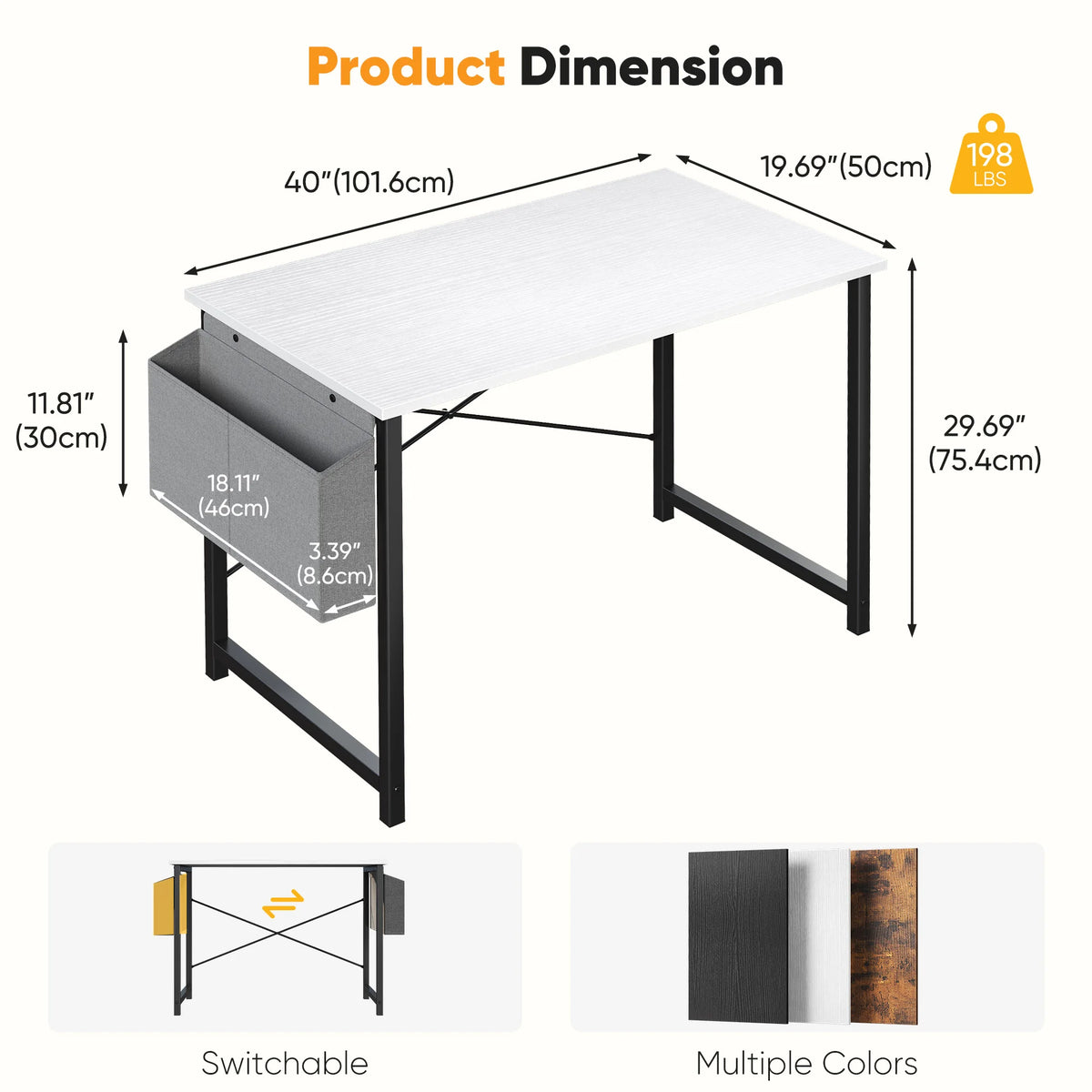 JHK 31IN to 55IN Computer Office Desk Writing Study Office Gaming Table with Storage Bag Metal Frame Wood Tabletop Easy