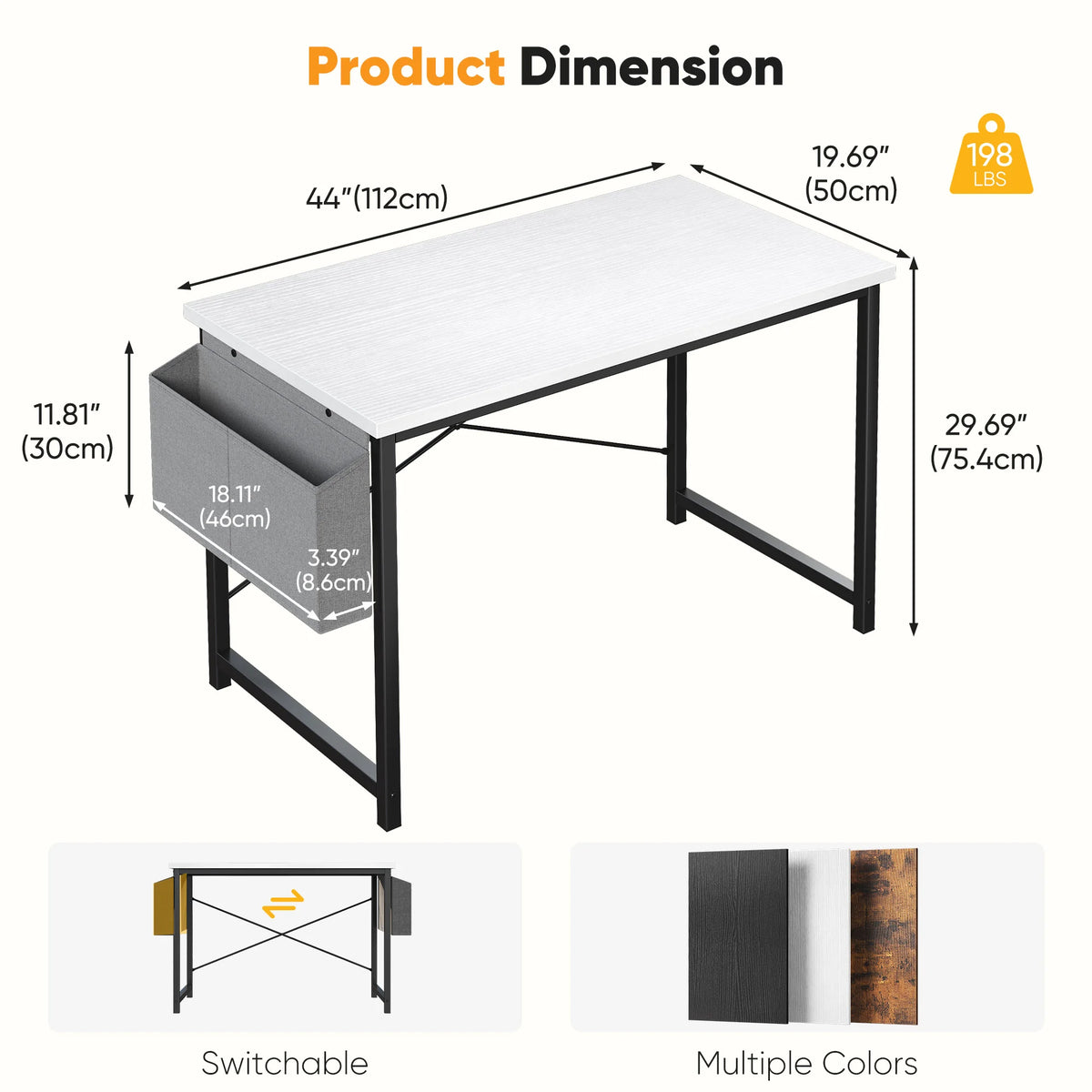 JHK 31IN to 55IN Computer Office Desk Writing Study Office Gaming Table with Storage Bag Metal Frame Wood Tabletop Easy