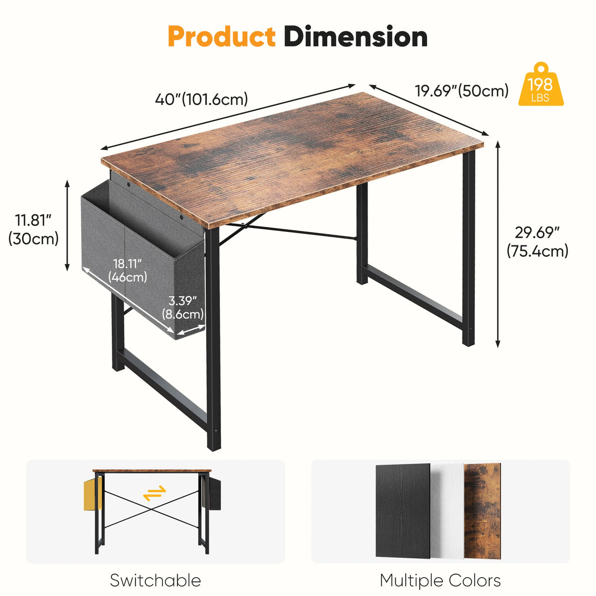 JHK 31IN to 55IN Computer Office Desk Writing Study Office Gaming Table with Storage Bag Metal Frame Wood Tabletop Easy