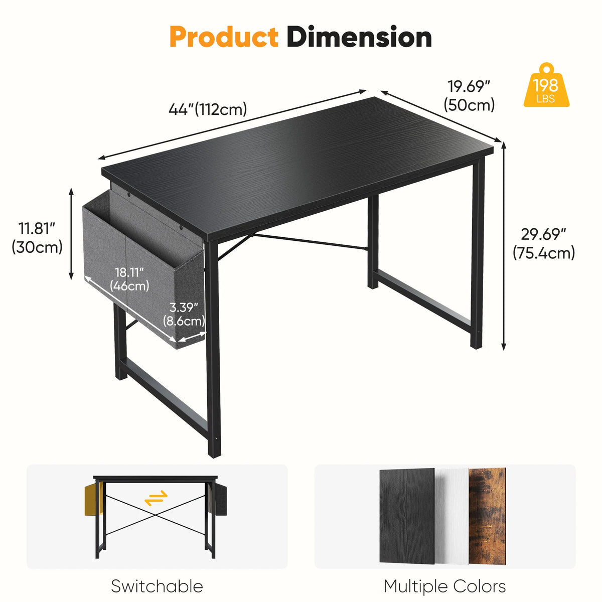 JHK 31IN to 55IN Computer Office Desk Writing Study Office Gaming Table with Storage Bag Metal Frame Wood Tabletop Easy