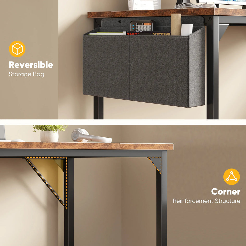JHK 31IN to 55IN Computer Office Desk Writing Study Office Gaming Table with Storage Bag Metal Frame Wood Tabletop Easy