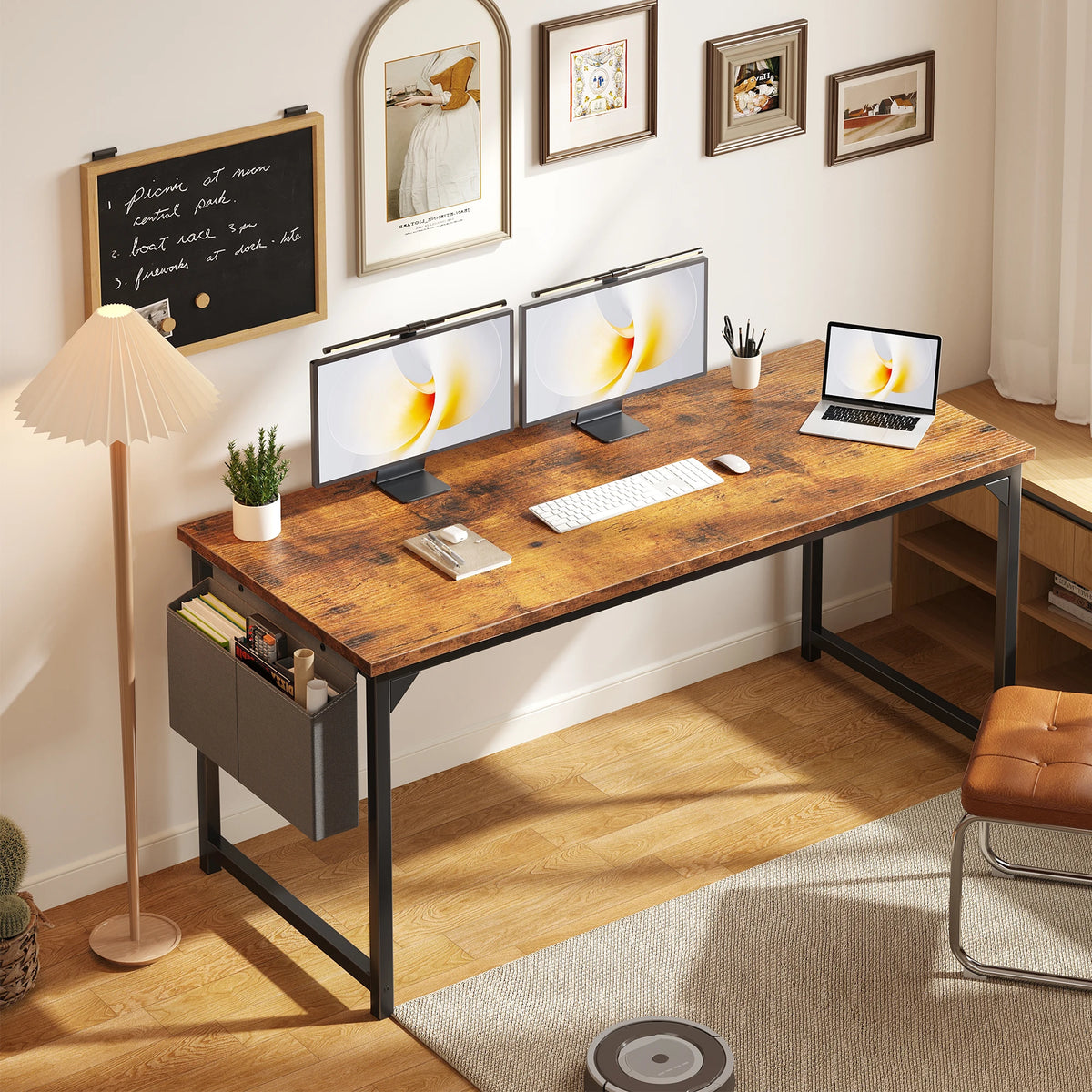 JHK 31IN to 55IN Computer Office Desk Writing Study Office Gaming Table with Storage Bag Metal Frame Wood Tabletop Easy