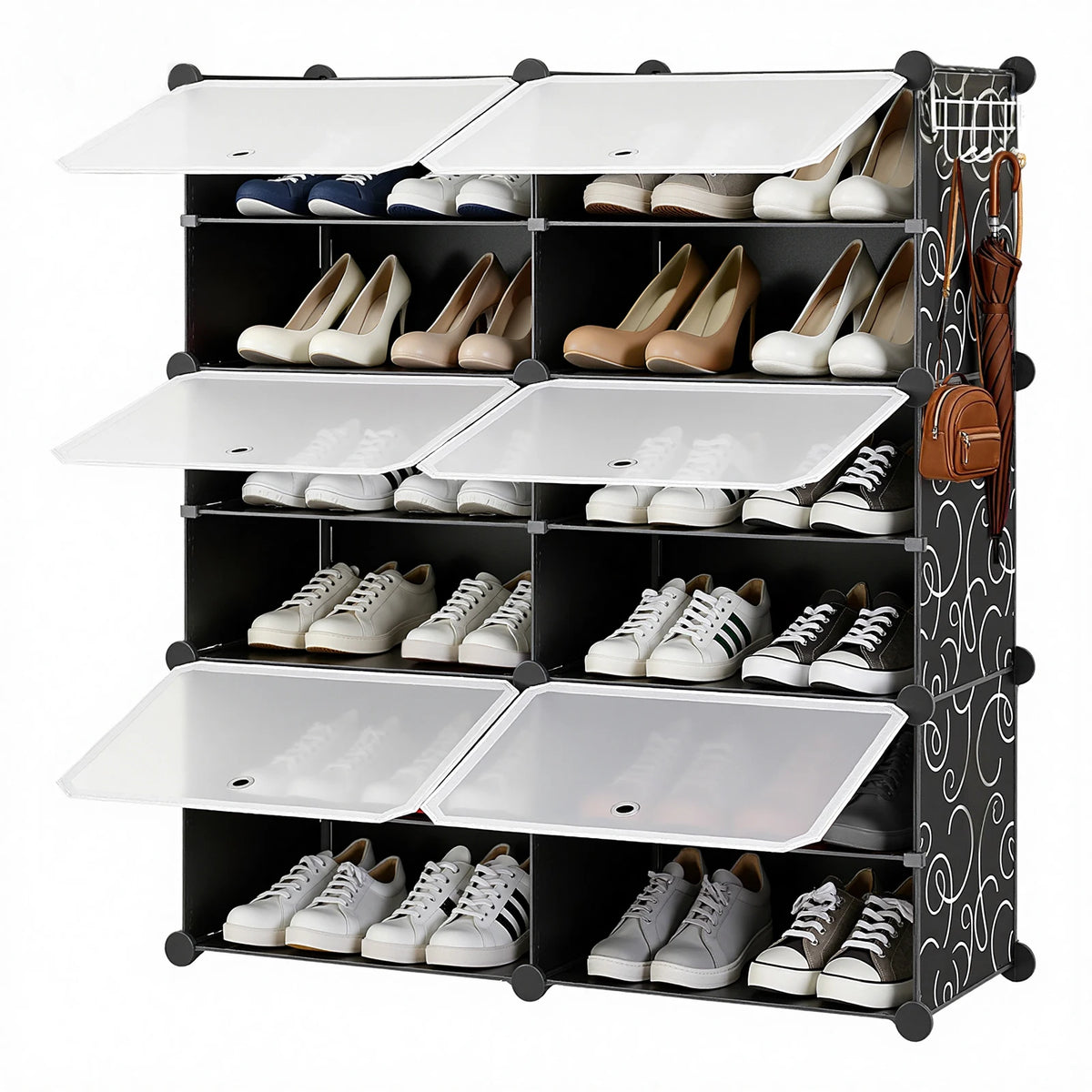 JHK 6-Tier Plastic Stackable Shoe Storage Cabinet with Door Multilayer Shoe Shelves Organize for Space Saving Cabinet