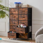 JHK Bedside Table For Bedroom With 10 Fabric Drawers Wardrobe Steel Frame Closet For Storage Cabinet Living Room