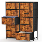 JHK Bedside Table For Bedroom With 10 Fabric Drawers Wardrobe Steel Frame Closet For Storage Cabinet Living Room