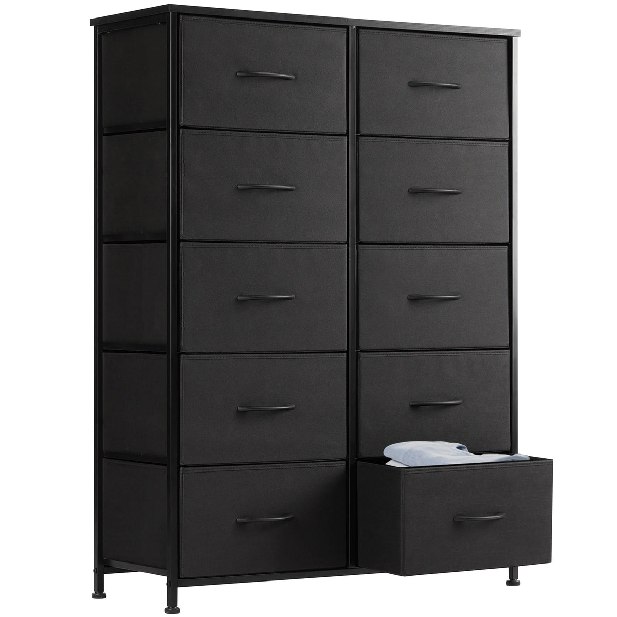 JHK Bedside Table For Bedroom With 10 Fabric Drawers Wardrobe Steel Frame Closet For Storage Cabinet Living Room