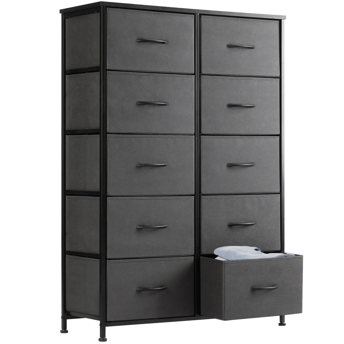 JHK Bedside Table For Bedroom With 10 Fabric Drawers Wardrobe Steel Frame Closet For Storage Cabinet Living Room