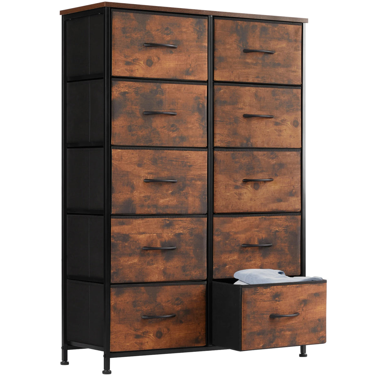 JHK Bedside Table For Bedroom With 10 Fabric Drawers Wardrobe Steel Frame Closet For Storage Cabinet Living Room