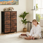JHK Bedside Table For Bedroom With 10 Fabric Drawers Wardrobe Steel Frame Closet For Storage Cabinet Living Room