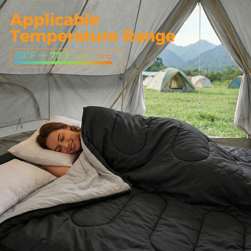JHK Double Sleeping Bag for Adults with Pillow Lightweight 3 Season Portable Compact Sleeping Bag for 2 Person Hiking