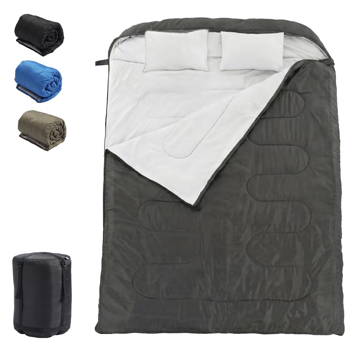 JHK Double Sleeping Bag for Adults with Pillow Lightweight 3 Season Portable Compact Sleeping Bag for 2 Person Hiking