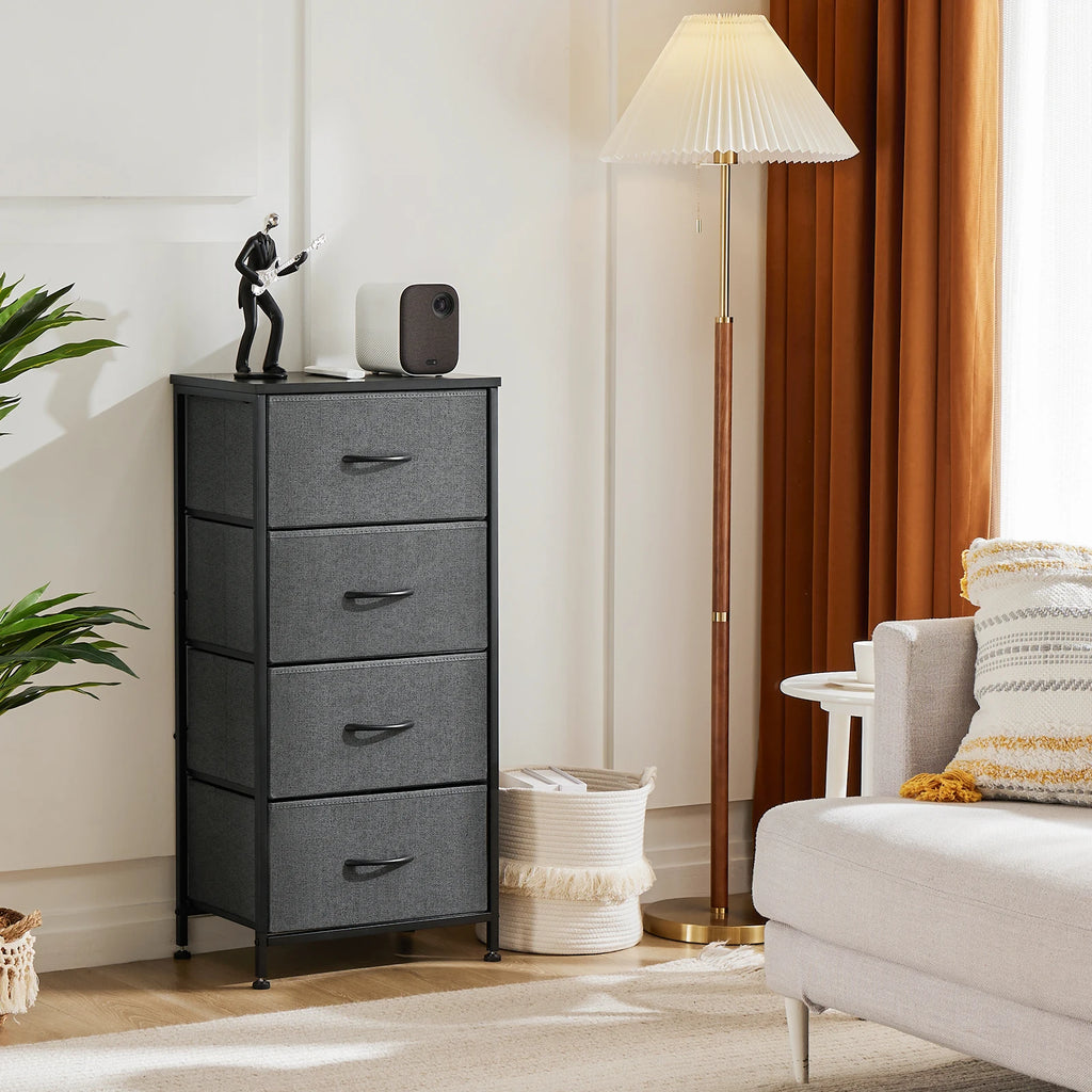 JHK Dresser For Bedroom With 4 Fabric Drawers Nightstand Wardrobe Steel Frame Closet For Clothes Storage Cabinet