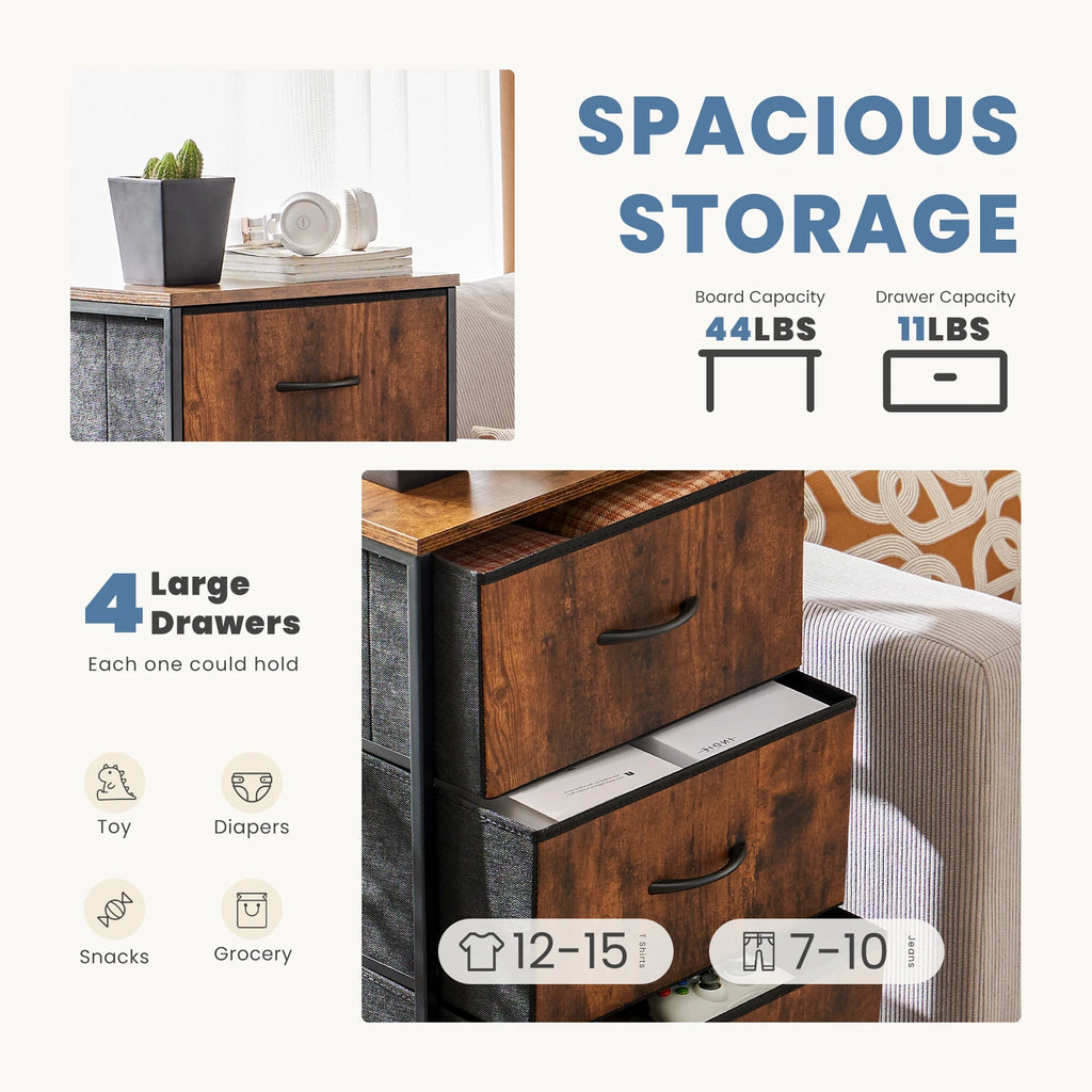 JHK Dresser For Bedroom With 4 Fabric Drawers Nightstand Wardrobe Steel Frame Closet For Clothes Storage Cabinet