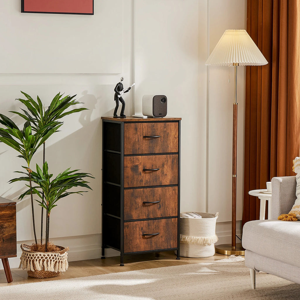 JHK Dresser For Bedroom With 4 Fabric Drawers Nightstand Wardrobe Steel Frame Closet For Clothes Storage Cabinet