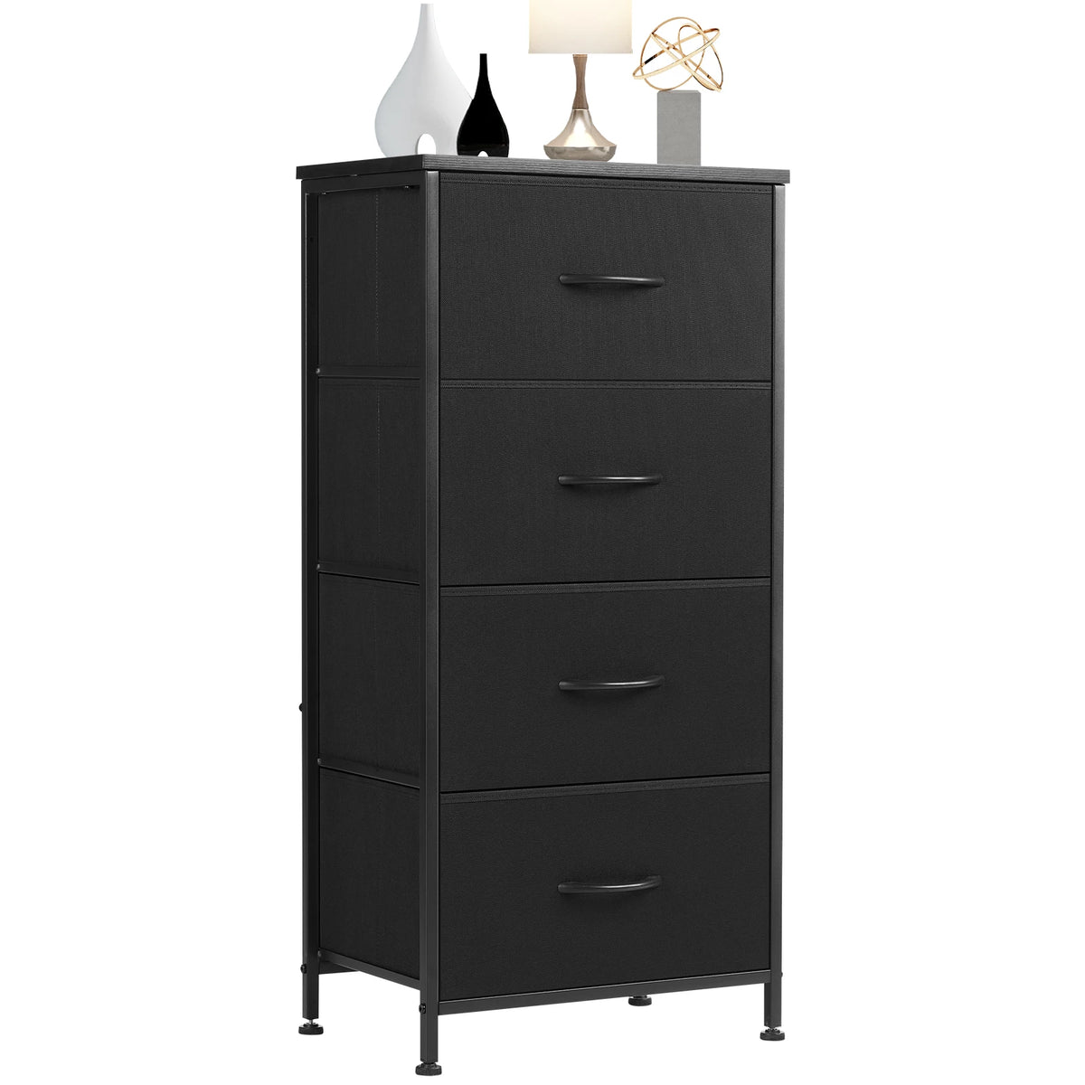 JHK Dresser For Bedroom With 4 Fabric Drawers Nightstand Wardrobe Steel Frame Closet For Clothes Storage Cabinet