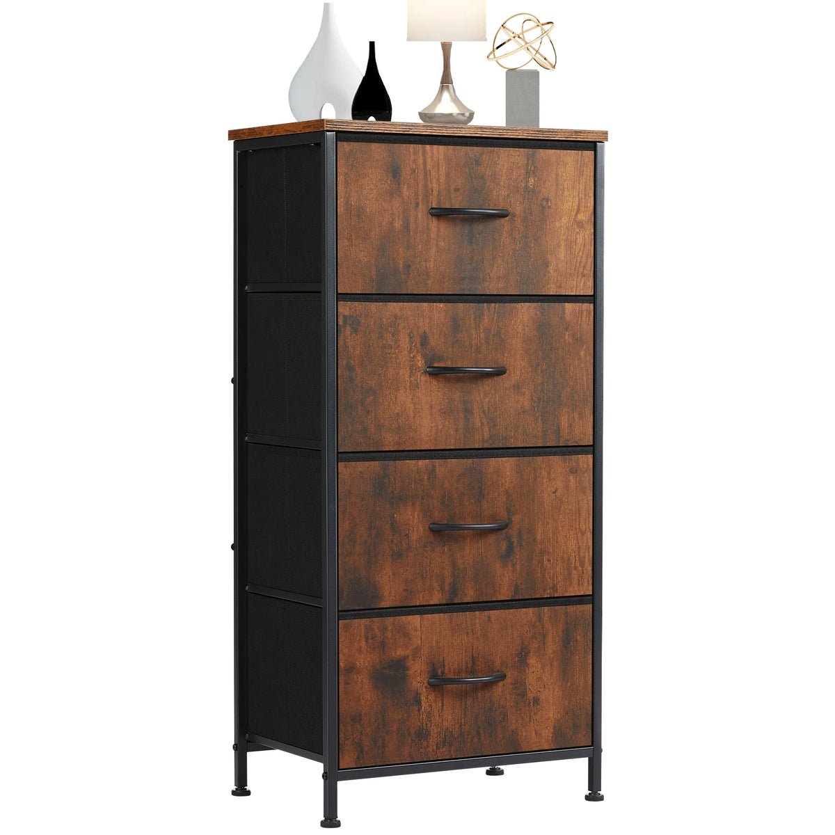 JHK Dresser For Bedroom With 4 Fabric Drawers Nightstand Wardrobe Steel Frame Closet For Clothes Storage Cabinet