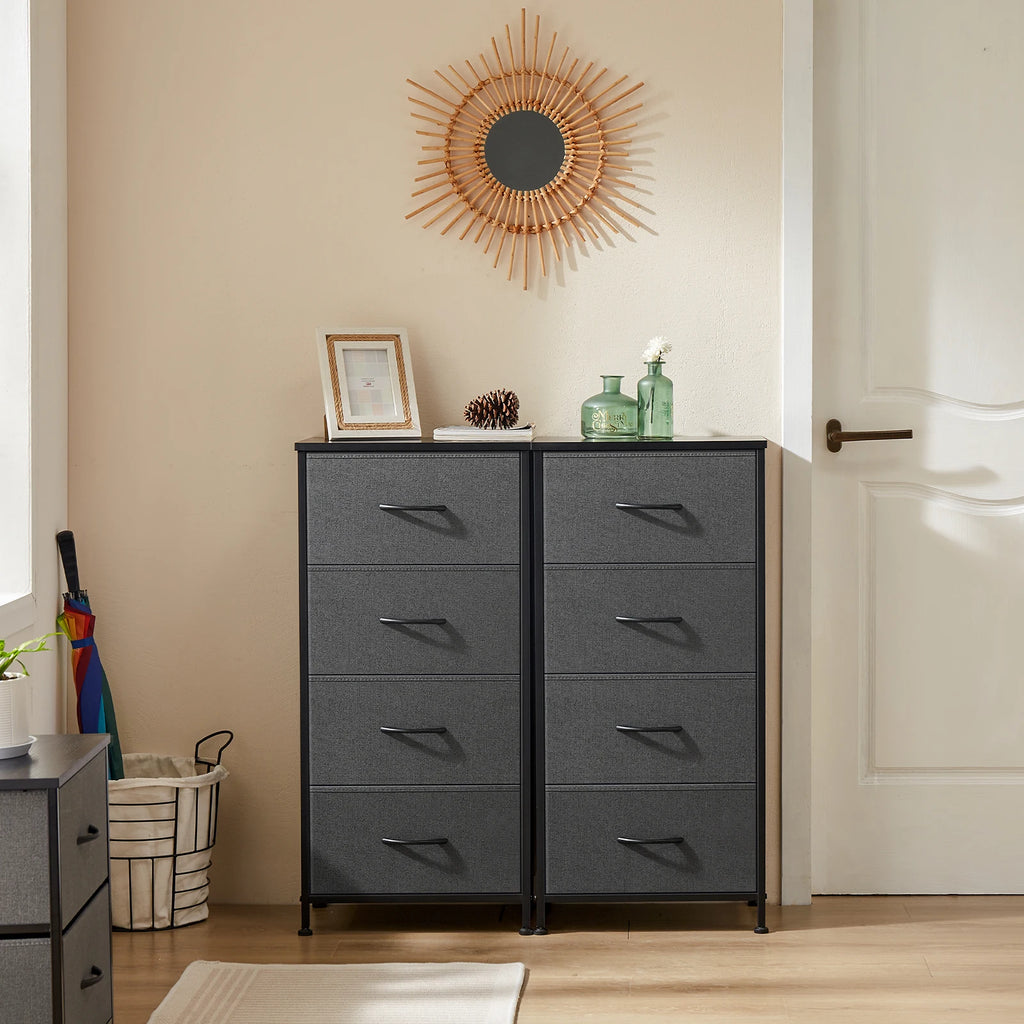 JHK Dresser For Bedroom With 4 Fabric Drawers Nightstand Wardrobe Steel Frame Closet For Clothes Storage Cabinet