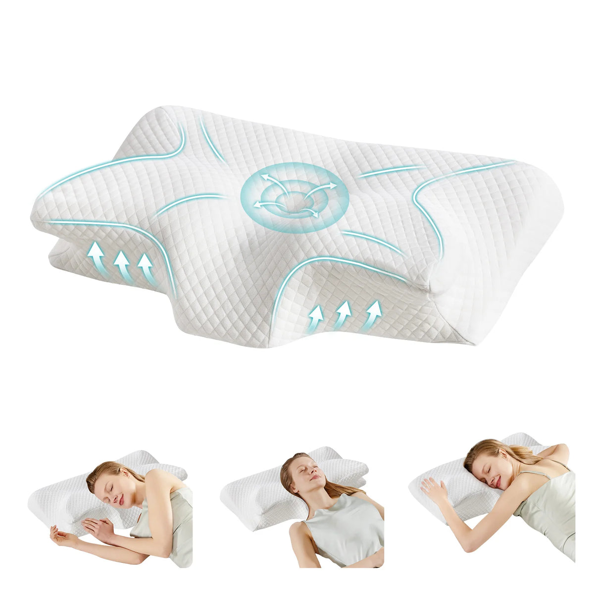JHK Ergonomic 23.6’’ Largex13.8’’ Wide Cervical Neck Pillow Memory Foam Pillow with Cooling Pillowcase Cervical Contour