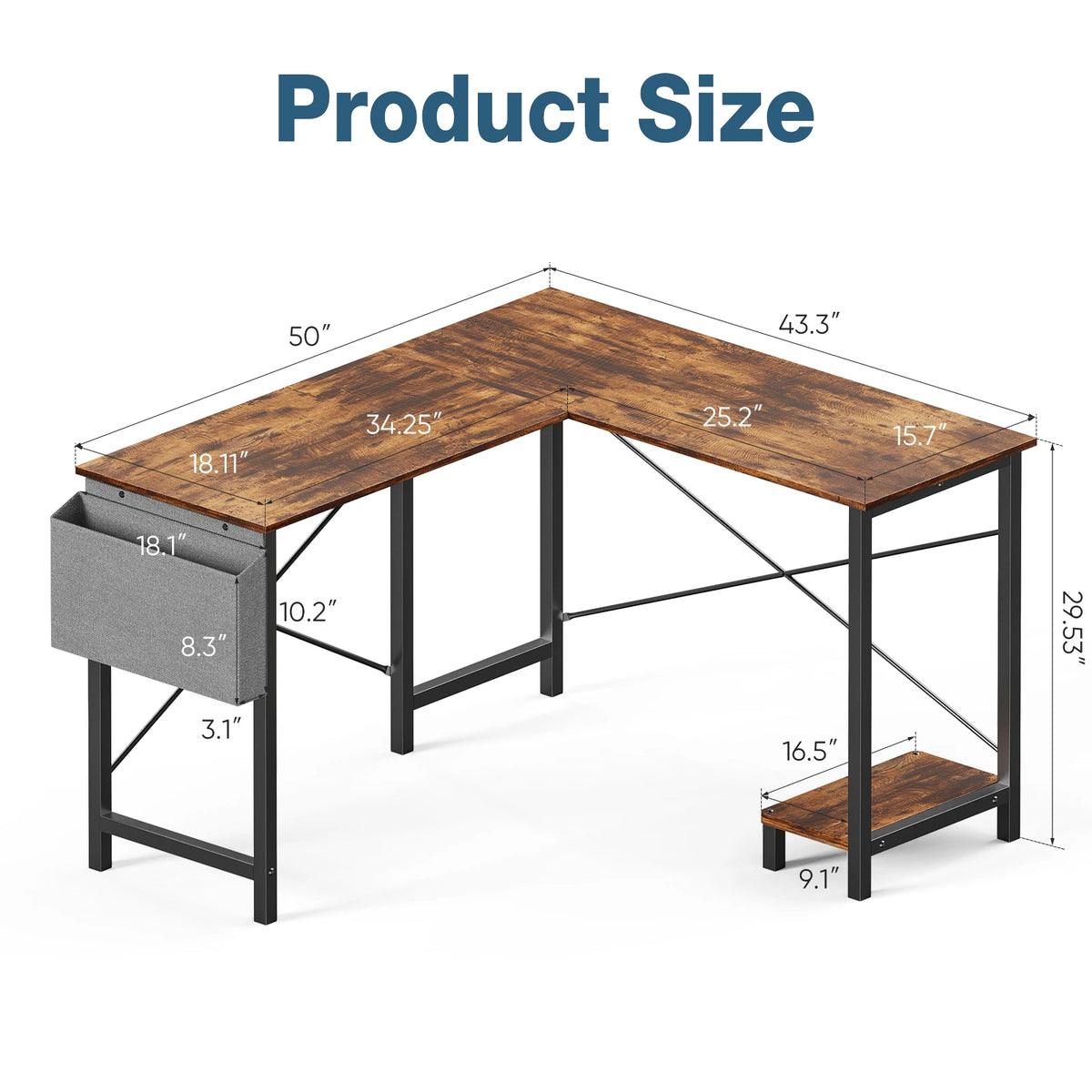 JHK Gaming Corner 50 Inch Office Writing PC Wooden Table with CPU Storage Shelf & Side Bag for Home Office Bedroom