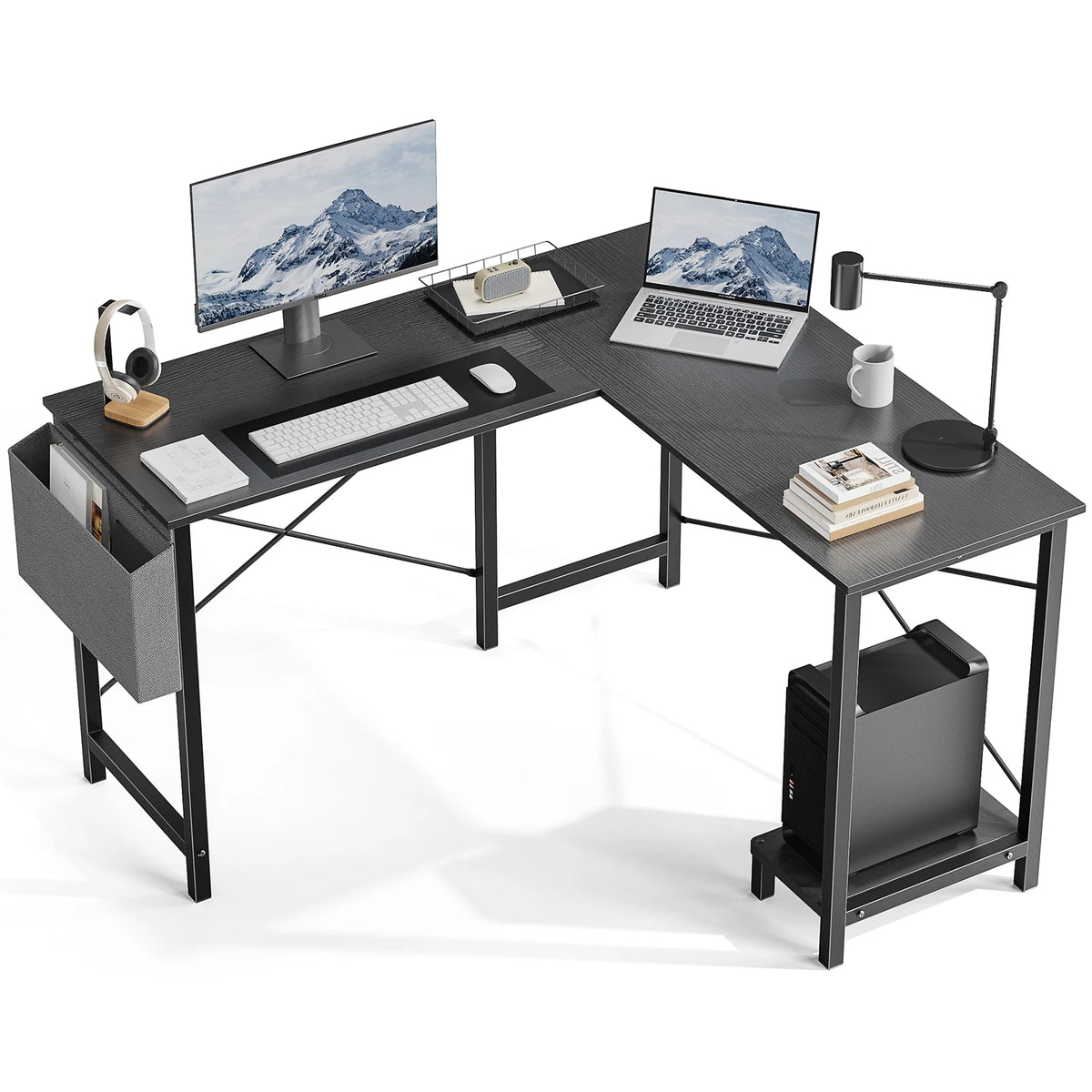 JHK Gaming Corner 50 Inch Office Writing PC Wooden Table with CPU Storage Shelf & Side Bag for Home Office Bedroom