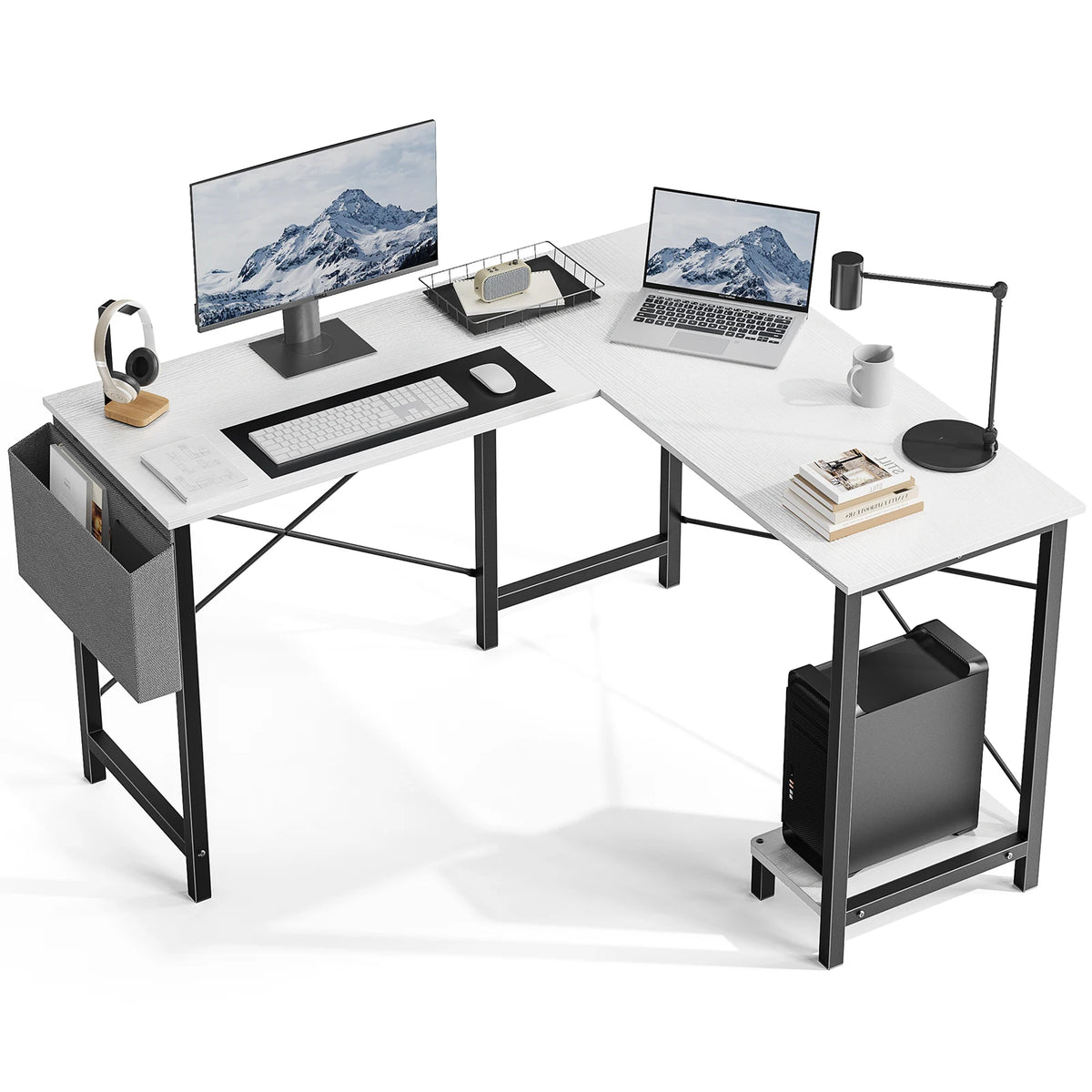JHK Gaming Corner 50 Inch Office Writing PC Wooden Table with CPU Storage Shelf & Side Bag for Home Office Bedroom